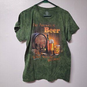 The Mountain Beer Answer Shirt Short Sleeve Mens‎ Large Green USA India Made